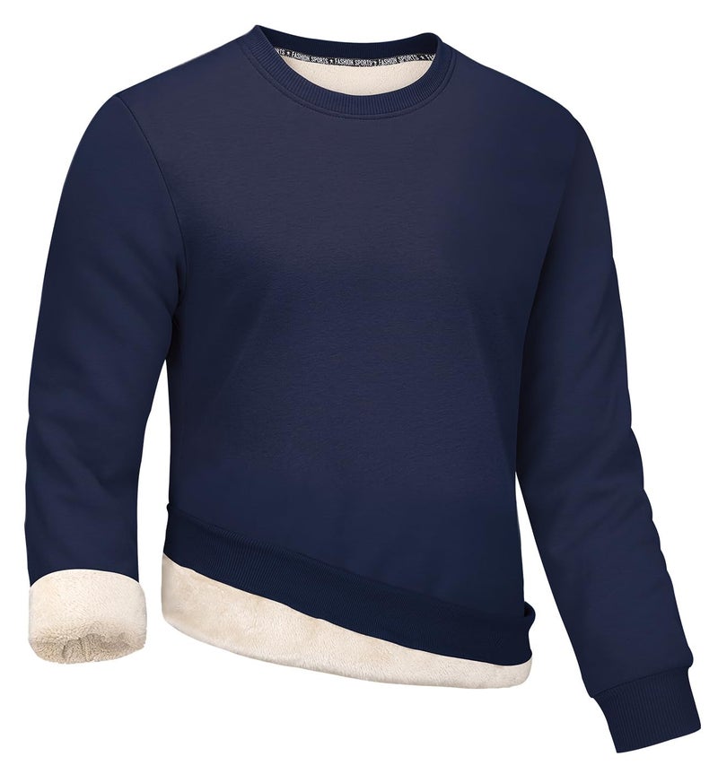 Gihuo Men's Crewneck Sweatshirt Winter Warm Sherpa Lined Pullover Fleece Top Heavyweight Loungewear Sweatshirt (Navy, Medium) - Image 1