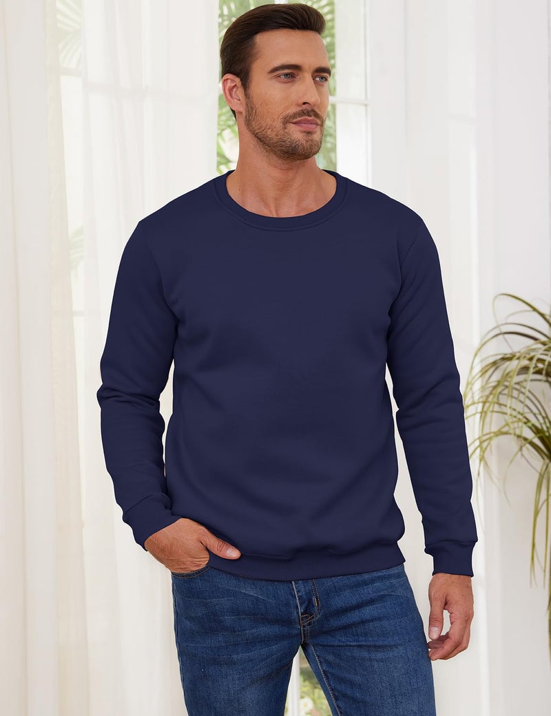 Gihuo Men's Crewneck Sweatshirt Winter Warm Sherpa Lined Pullover Fleece Top Heavyweight Loungewear Sweatshirt (Navy, Medium) - Image 4