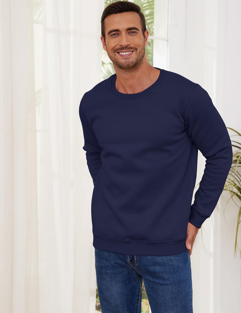 Gihuo Men's Crewneck Sweatshirt Winter Warm Sherpa Lined Pullover Fleece Top Heavyweight Loungewear Sweatshirt (Navy, Medium) - Image 3