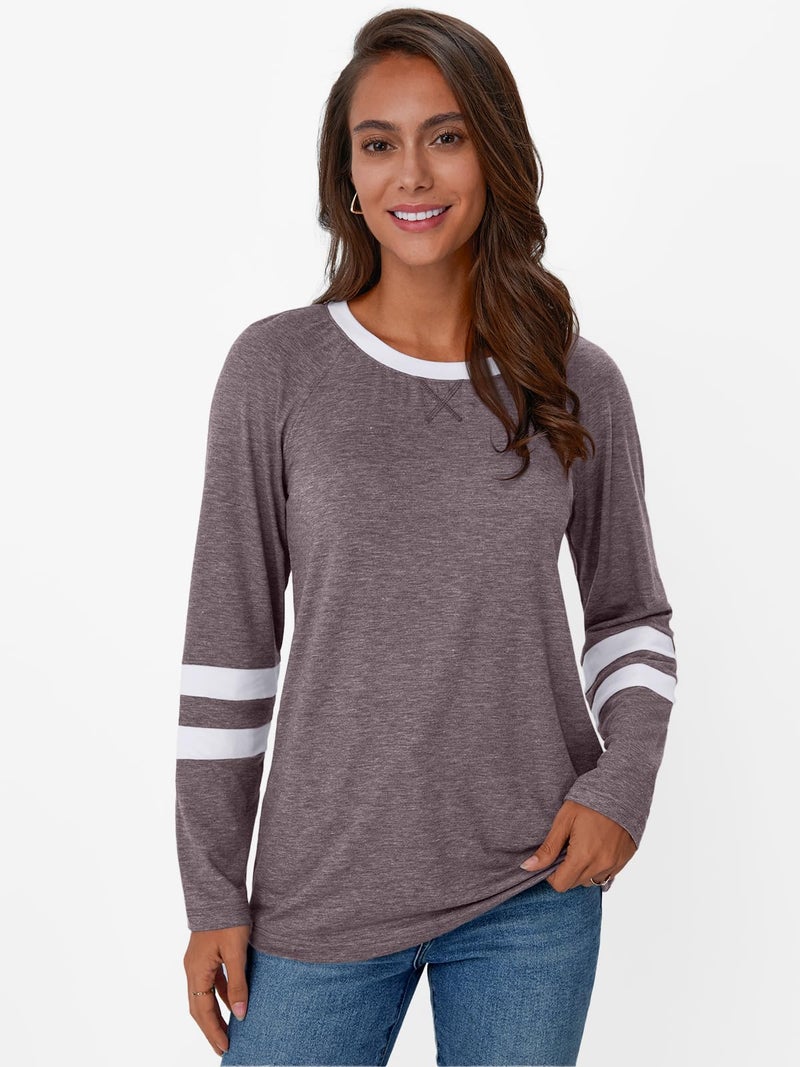 AUTOMET Womenâ€˜s Color Block Long Sleeve Shirts Crewneck, Plus Size Winter & Spring Top, Casual Fall Tee Daily Outfits RoseTaupe M - Image 2