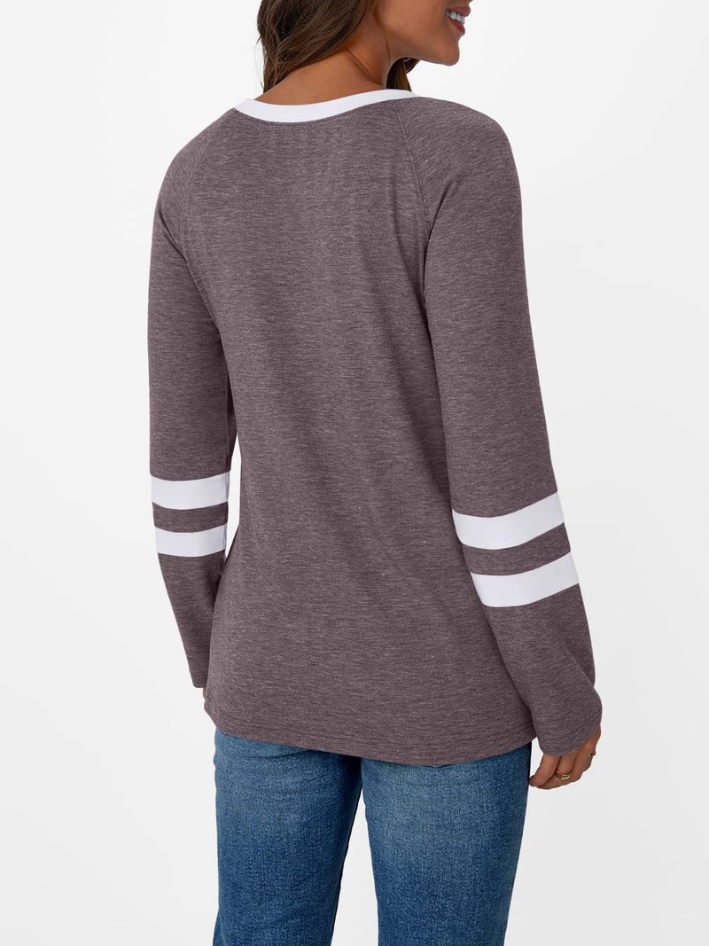 AUTOMET Womenâ€˜s Color Block Long Sleeve Shirts Crewneck, Plus Size Winter & Spring Top, Casual Fall Tee Daily Outfits RoseTaupe M - Image 3