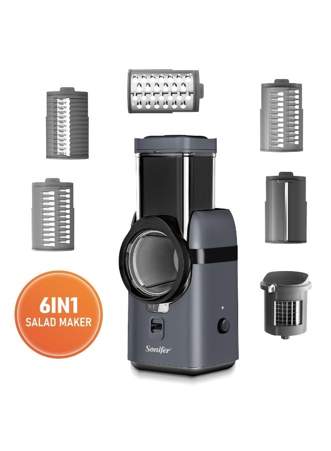 Sonifer SF-5550 6-in-1 Electric Vegetable Slicer & Food Chopper | 80W Powerful Motor with 6 Stainless Steel Blades | Multifunctional Salad Maker, Shredder & Grinder for Quick, Safe & Easy Food Prep - Image 1