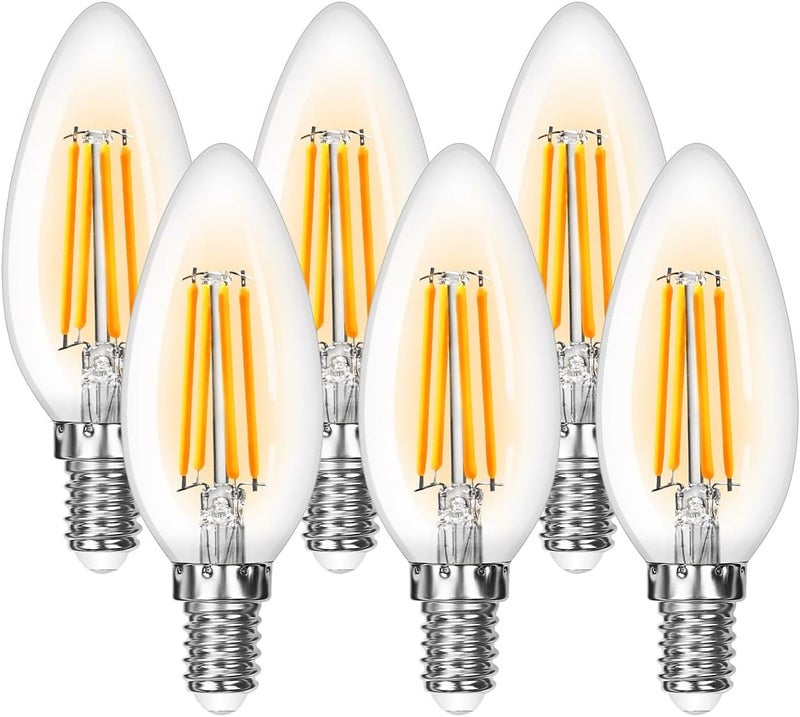 لايتنغ إيفر لمبة LED من Lepro طراز E14، لمبات شمعة LED بقاعدة لولبية صغيرة، 220-240 فولت، 4.5 واط، 470 لومن، مكافئة لمبة متوهجة 40 واط، لمبات SES E14 خيطية عتيقة، أبيض دافئ 2700 كلفن للثريات والمزيد، عبوة من 6 | وفر 90% من الطاقة، زاوية شعاع 360 درجة، خيط شفاف، غير قابلة للتعتيم، قاعدة إديسون لولبية صغيرة SES، لمبة شمعة E14، φ35 × 96 مم - Image 1