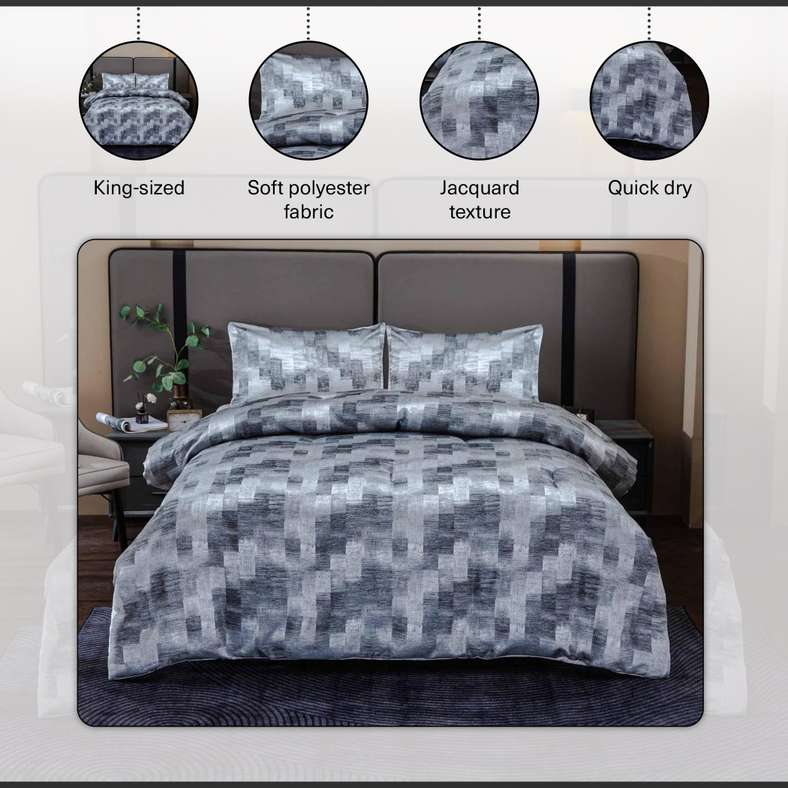 Pan Home Ontario Luxe Jacquard 3-Piece King Down Alternative Comforter Set 240x260cm - Grey