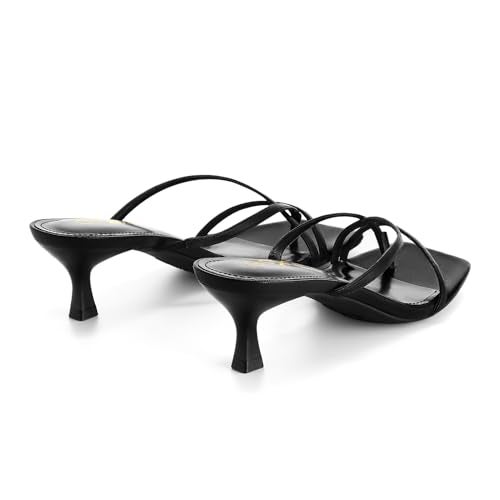 Athlefit Kitten Heels for Women Flip Flops Square Open Toe Strappy Low Heels Sexy Party Wedding Dress Thong Heeled Sandals Black Size 7 - Image 5