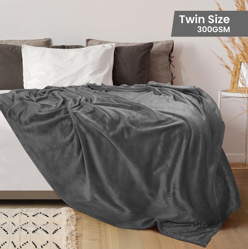 Utopia Bedding Fleece Blanket Twin Size Grey 300GSM Luxury Anti-Static Fuzzy Soft Microfiber Bed Blanket (60x80 Inch) - Image 2