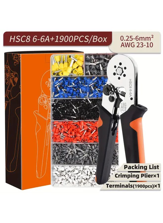 HSC8 6 6A 1900PCS KIT Cold Press Terminal Crimping Tool Carbon Steel Handle - Image 1