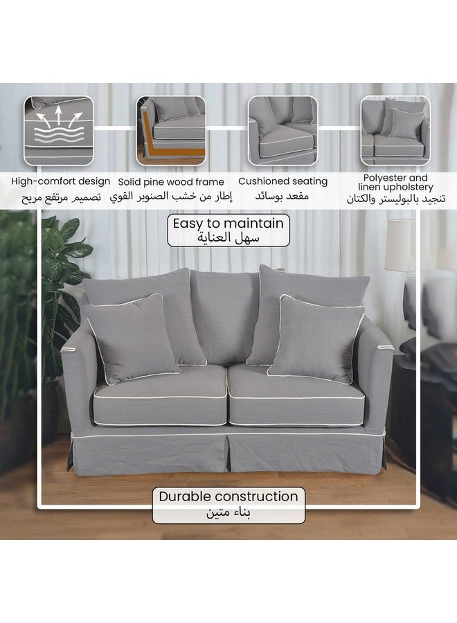 Micasa 2-Seater Elegant Design Plain Fabric Sofa Grey And White 69 X 90 X 145 Cm Rl2362-2S - Image 5