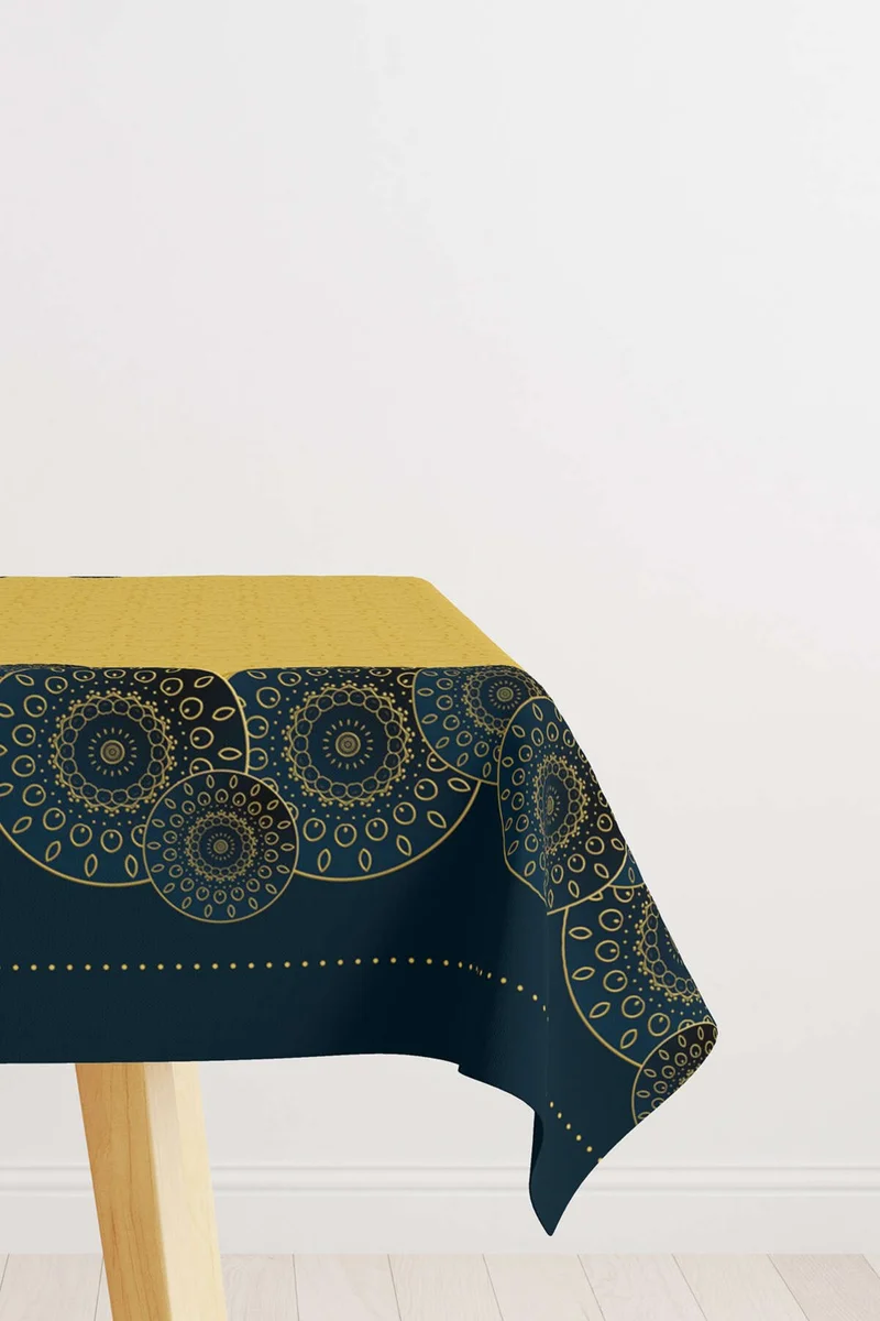 Cango Home Dark Blue Yellow Ramadan Themed Decorative Patterned Digital Printed Tablecloth CGH1342-MS