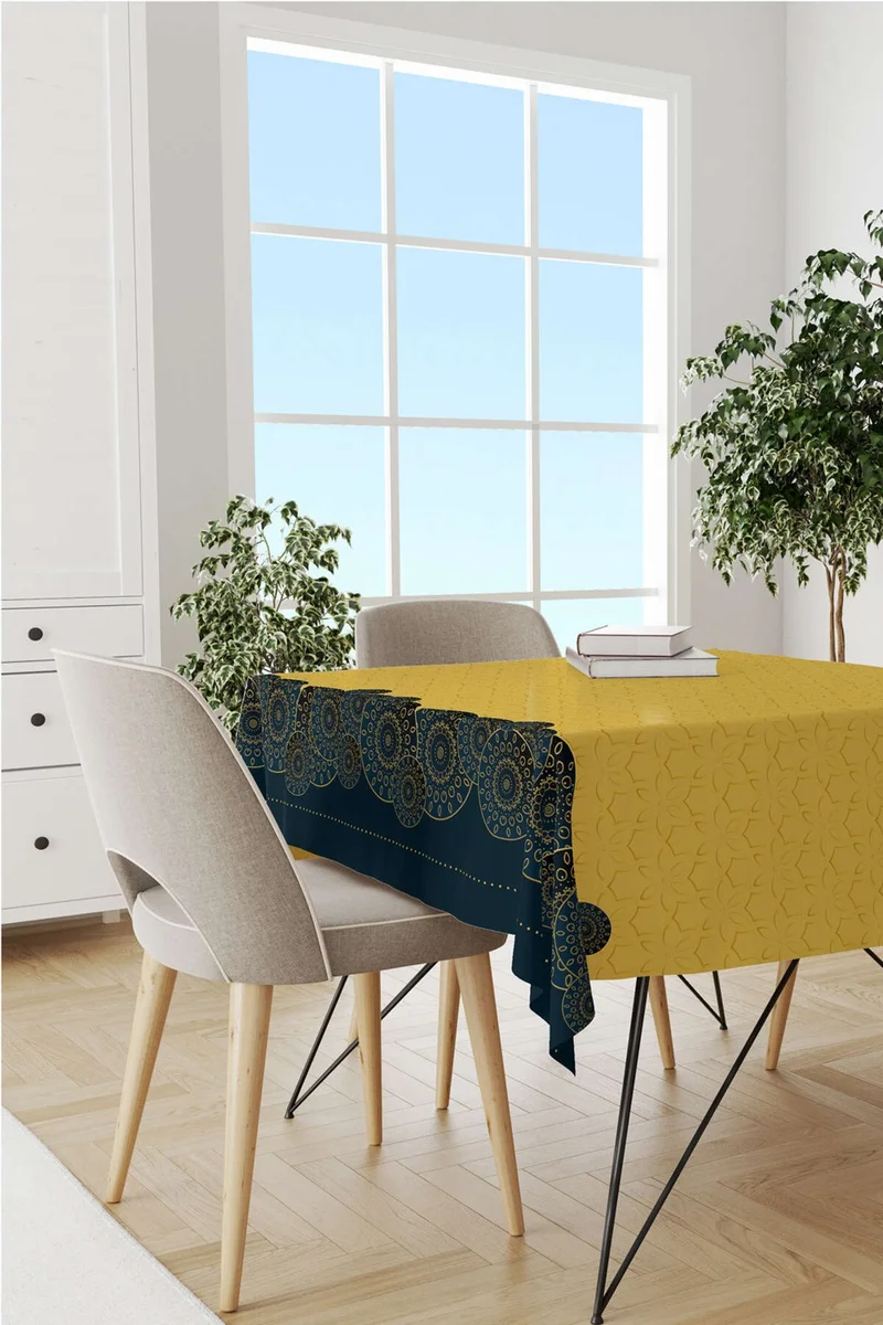 Cango Home Dark Blue Yellow Ramadan Themed Decorative Patterned Digital Printed Tablecloth CGH1342-MS