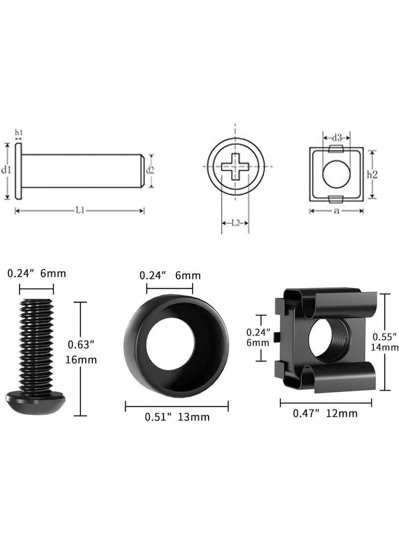 BEST ONE 50 PACK M6 x 16mm Rack Mount Cage Nuts, Screws and Washers for Rack Mount Server Cabinet, Rack Mount Server Shelves, Routers, Rack Mount Screws and Square Insert Nuts - Image 3