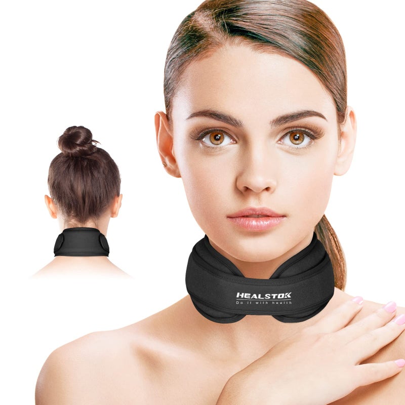 Neck Ice Pack WrapCervical Ice PackCold Compress Ice Packs for Injuries Reusable Cold Hot Therapy Adjustable Flexible Gel Migraine Ice Head Wrap for Neck Pressure Black