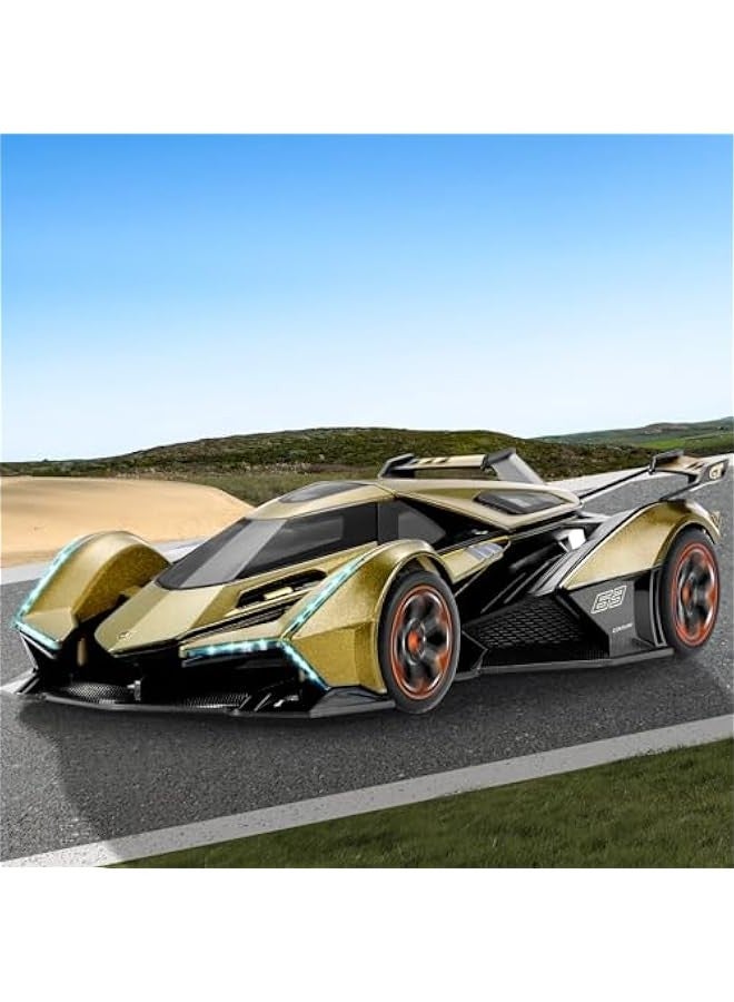 OCTOBER Toy Cars for Boys Age 4-7 8-12 Lambo V12 Race Car Toy with Light and Sound 1:22 Diecast Metal Model Cars for Kids Pull Back Sport Car Gift Toys for 3+ Year Old Boys (Army Green)  - Image 4