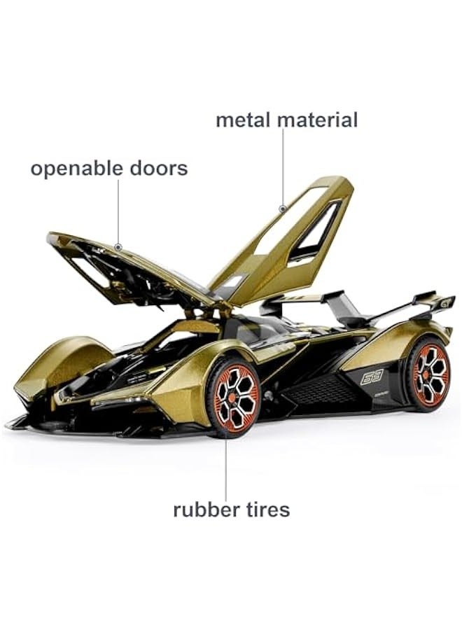 OCTOBER Toy Cars for Boys Age 4-7 8-12 Lambo V12 Race Car Toy with Light and Sound 1:22 Diecast Metal Model Cars for Kids Pull Back Sport Car Gift Toys for 3+ Year Old Boys (Army Green)  - Image 2