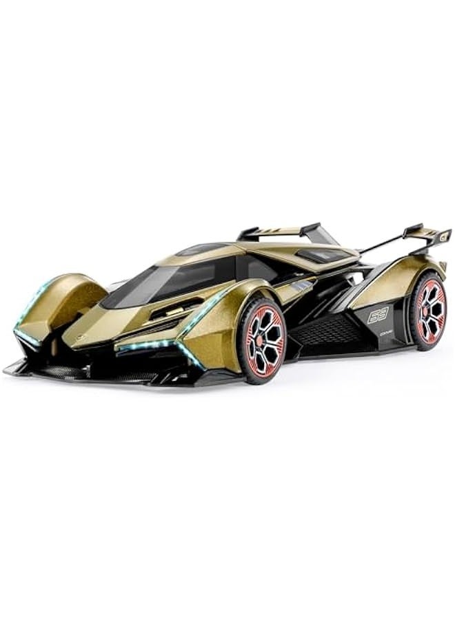 OCTOBER Toy Cars for Boys Age 4-7 8-12 Lambo V12 Race Car Toy with Light and Sound 1:22 Diecast Metal Model Cars for Kids Pull Back Sport Car Gift Toys for 3+ Year Old Boys (Army Green)  - Image 1