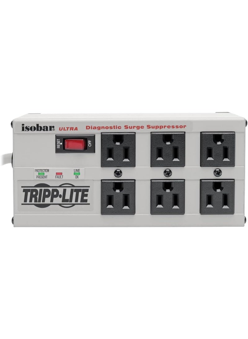 Tripp Lite ISOBAR6Ultra Isobar 6 Outlet Surge Protector Power Strip, 6ft Cord, Right-Angle Plug, Metal - Image 1