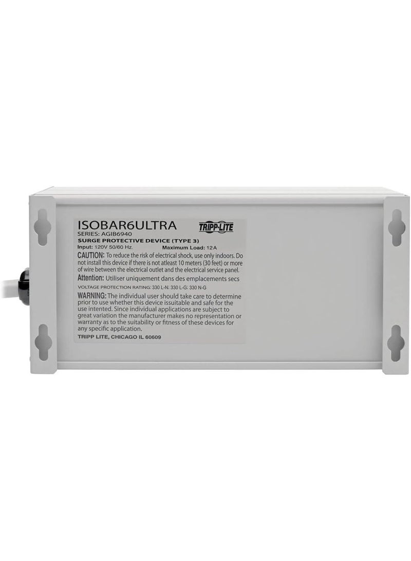 Tripp Lite ISOBAR6Ultra Isobar 6 Outlet Surge Protector Power Strip, 6ft Cord, Right-Angle Plug, Metal - Image 3