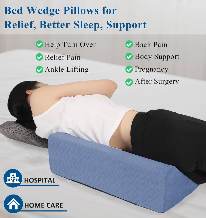 Jacobable Bed Wedge Pillow for Side Sleepers, Body Position Wedges, Side Wedge Pillow for Sleeping Back Positioning Elevation Pillow for Bed Sores Elder and Pregnant Woman (Light Blue) - Image 2