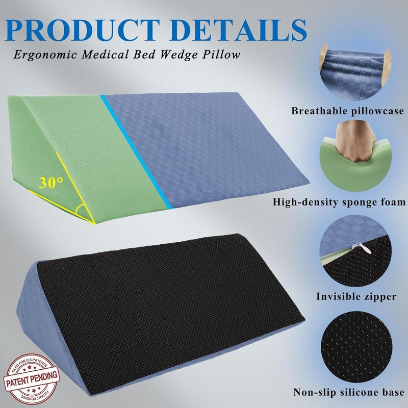 Jacobable Bed Wedge Pillow for Side Sleepers, Body Position Wedges, Side Wedge Pillow for Sleeping Back Positioning Elevation Pillow for Bed Sores Elder and Pregnant Woman (Light Blue) - Image 5