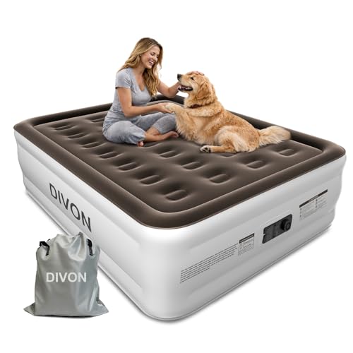 DIVON Full Air Mattress with Built in Pump Raised, 2 Min Self Inflatable Mattress, 18’’ Blow up Mattress for Adults, 660 LBS Portable Air Bed for Guest, Camping, Travel & Floor, Brown - Image 1