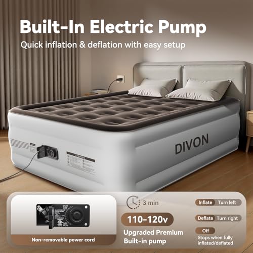 DIVON Full Air Mattress with Built in Pump Raised, 2 Min Self Inflatable Mattress, 18’’ Blow up Mattress for Adults, 660 LBS Portable Air Bed for Guest, Camping, Travel & Floor, Brown - Image 4