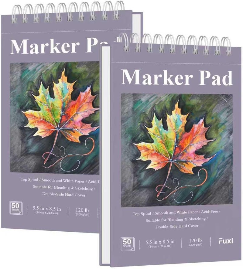 Fuxi Marker Paper Pad, 120lb/200gsm Art Paper of Markers, 2-Pack, 50 Sheets Per Pad (5.5" x 8.5"). - Image 1