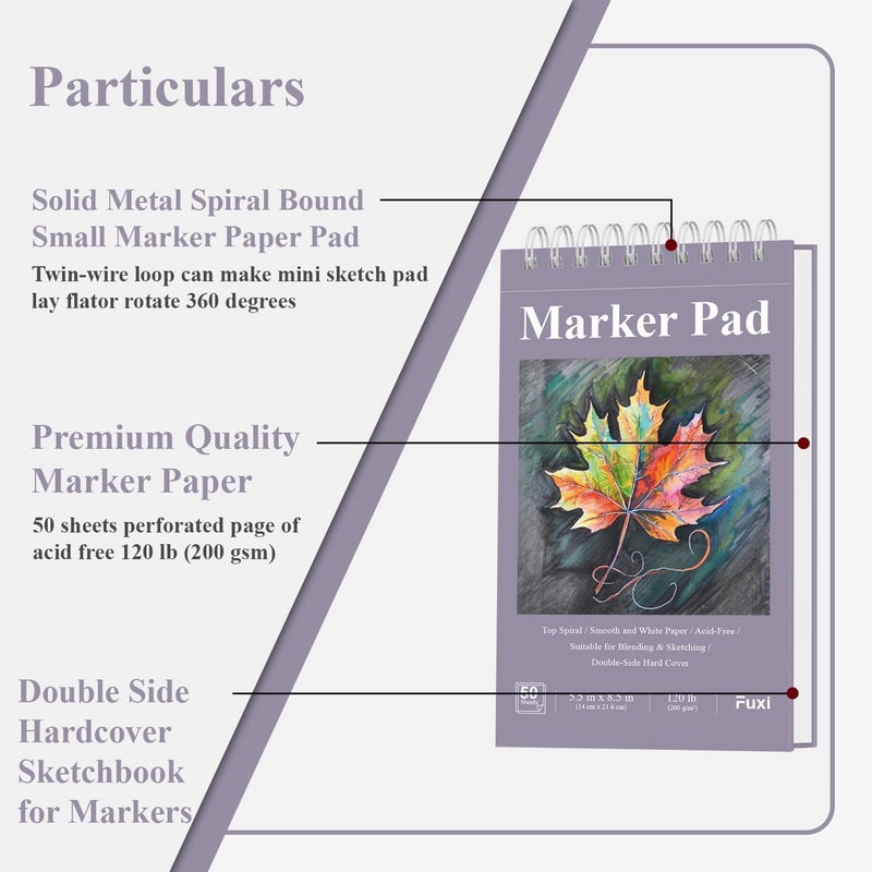 Fuxi Marker Paper Pad, 120lb/200gsm Art Paper of Markers, 2-Pack, 50 Sheets Per Pad (5.5" x 8.5"). - Image 3