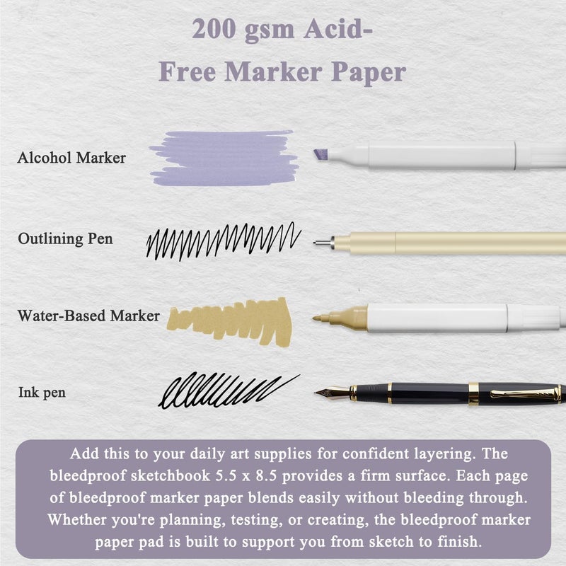 Fuxi Marker Paper Pad, 120lb/200gsm Art Paper of Markers, 2-Pack, 50 Sheets Per Pad (5.5" x 8.5"). - Image 4