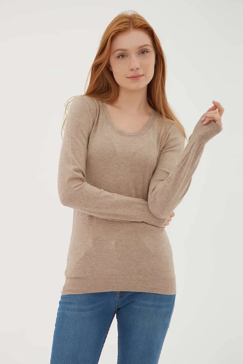 فاشن فريندز Standard Fit U Neck Knitwear Sweater Women's Sweater 24K0779K1