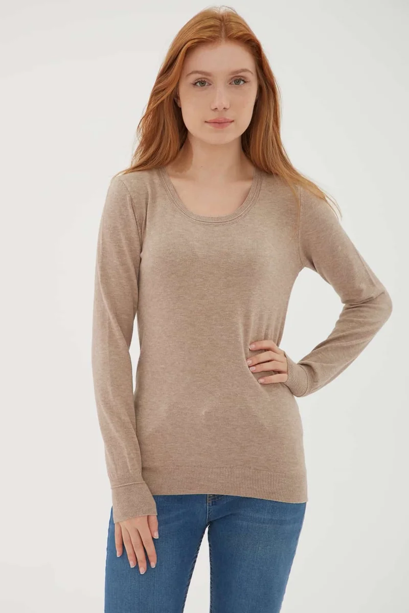 فاشن فريندز Standard Fit U Neck Knitwear Sweater Women's Sweater 24K0779K1