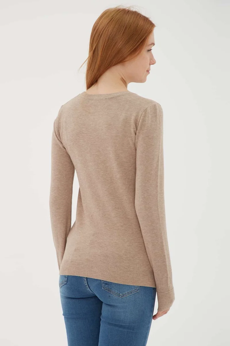 فاشن فريندز Standard Fit U Neck Knitwear Sweater Women's Sweater 24K0779K1