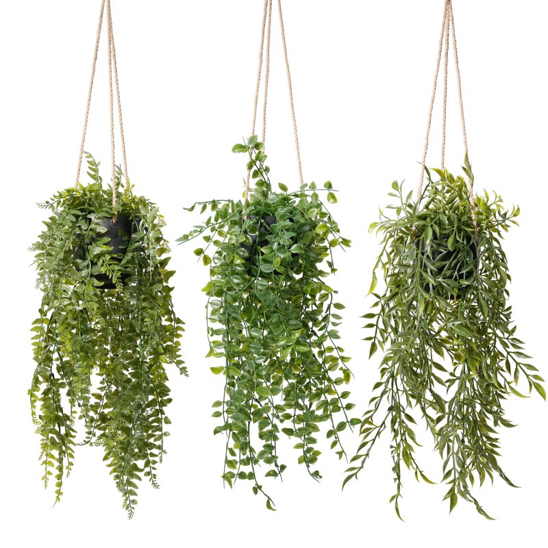 PENGYEE 3 Packs Fake Hanging Plants with Pots  20"" Fake Vines for Wall Decor  Fake Fern Plants Mandala Vine  Artificial Plants Indoor/Outdoor for Home Bathroom Bedroom Kitchen Office Room Decor - Image 1
