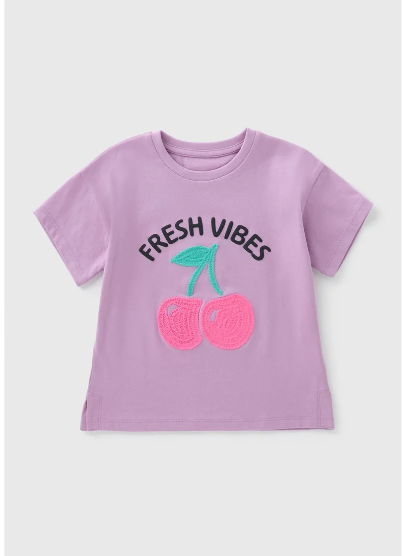 Matalan Girls Lilac Cherry Crochet T-Shirt