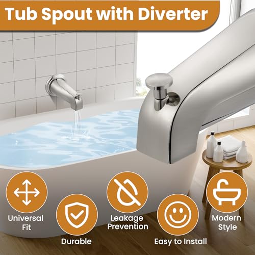 Dreyoo Tub Spout (Universal Fits 1/2" Copper Pipe, 1/2" IPS and 3/4" IPS), Bathroom Bathtub Faucet with Adapters and Hex Wrench(Brushed Nickel,Simple) - Image 3