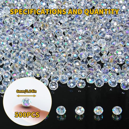 Laopottbeads 500 Pcs 6mm Round Crystal Glass Beads for DIY Jewelry, Ideal for Bracelets, Necklaces, Pendants, and Handmade Craft Projects(White AB Color) - Image 2