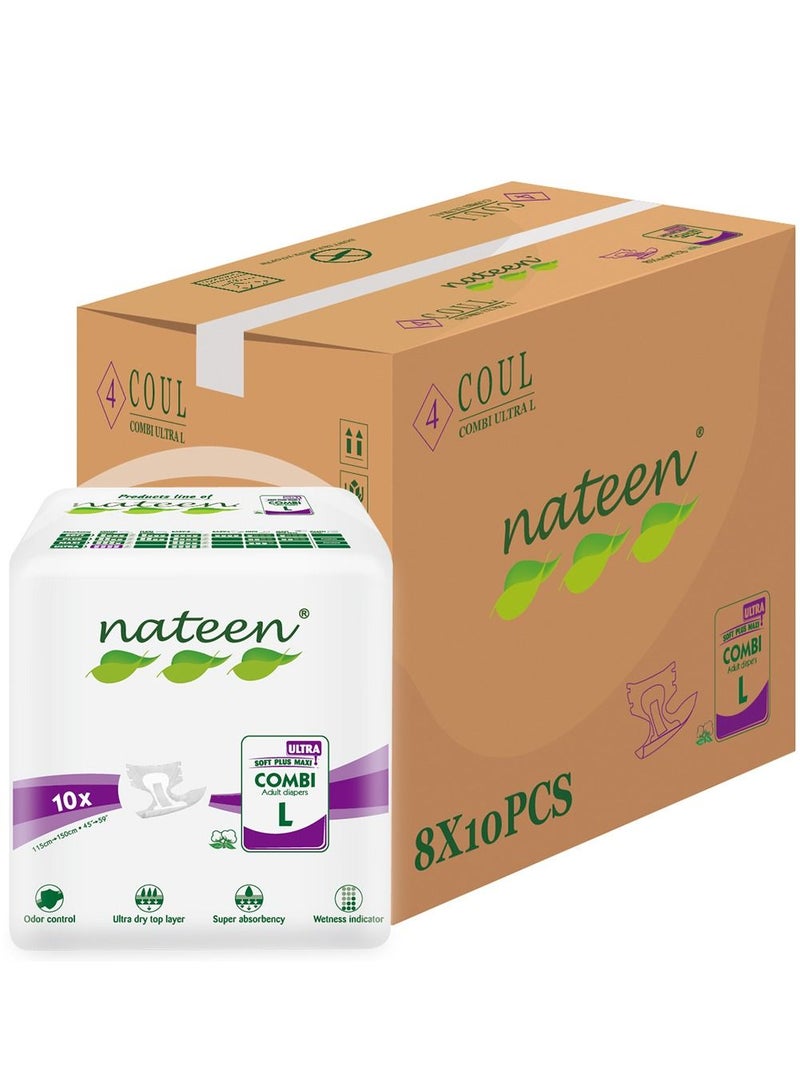 nateen Super Ultra Incontinence Adult Diaper,Large,Waist Size 115-150cm,80 Count Adult Diapers,Disposable Underwear for Men&Women,Briefs with Maximum Absorbency, Leak Protection-3240ml Absorbency. - Image 1