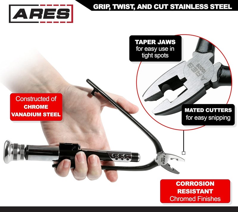 ARES 10009-كماشة لولبية قابلة للعكس بطول 6 بوصات - عودة تلقائية - أداة فك يمكنها الإمساك واللف وقطع سلك الأمان المصنوع من الفولاذ المقاوم للصدأ على المركبات والآلات والطائرات - Image 3