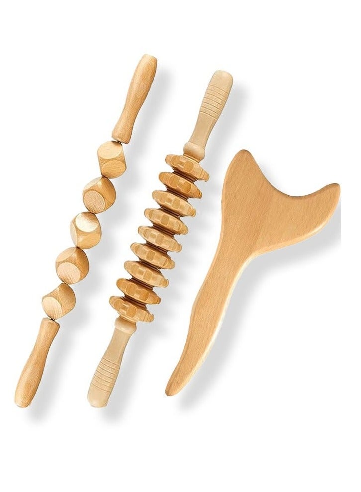 YelaJoy 3 Pieces Wood Therapy Kit Massage Tools Maderoterapia Kit Wood Massager Roller Wood Gua Sha Roller Manual Wooden Fascia Massage for Release Cellulite Muscle Blasting Pain Relief Body Sculpting Tools - Image 1