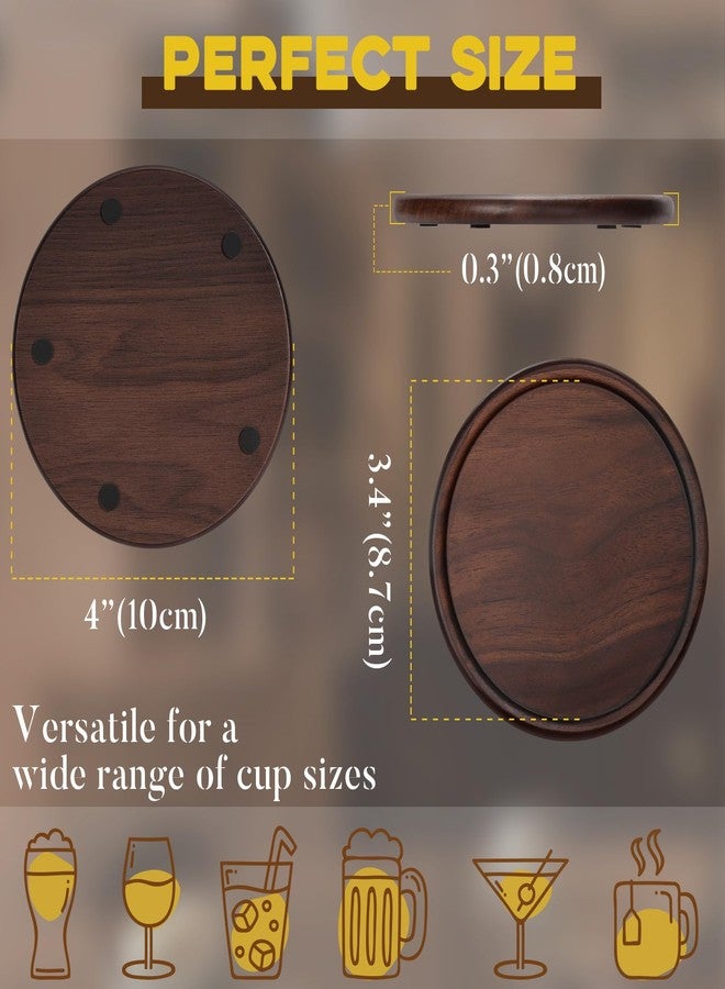 GOH DODD Wood Coasters with Leather Holder, GOH DODD Set of 8 Walnut Wooden Coaster Tabletop Protection for Drinks Coffee Table Home Kitchen Office Living Room Decor Housewarming Gifts Wedding Party, 4 Inch - Image 5