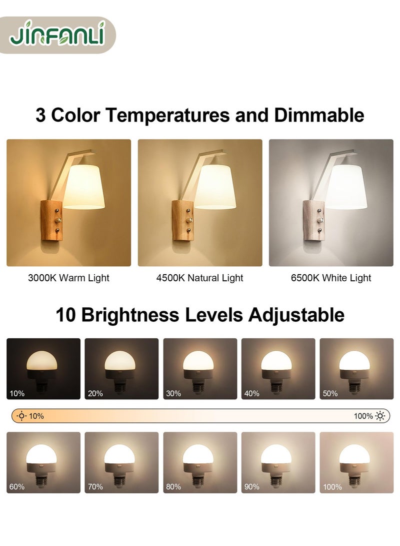 JINFANLI Rechargeable Light Bulbs, 1 Pack Battery Operated Bulbs with Remote Control, Wireless & Cordless Chargeable Bulb for Lamps, Dimmable, 3 Color Temperature, Timer, Detachable Charging - Image 2