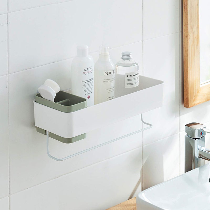 MORNITE Bathroom Wall Organizer Shelf Storage Adhesive  Small Apartment Restroom Essentials Shower Caddy Suction Green - Image 1