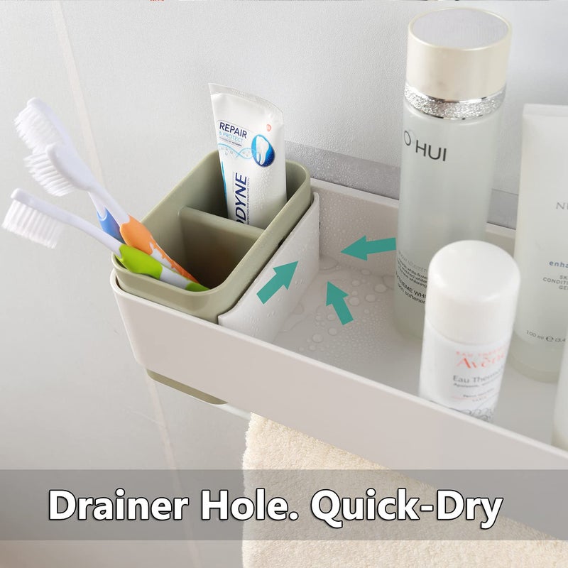 MORNITE Bathroom Wall Organizer Shelf Storage Adhesive  Small Apartment Restroom Essentials Shower Caddy Suction Green - Image 4