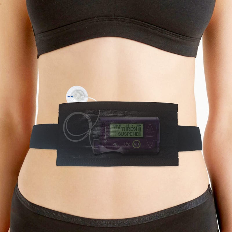 NoBounce Insulin Pump Belt Holder for Tandem TSlim Breathable Diabetic Pouch Epipen Tubing Strentchy Waistband Fanny Pack for Active T1D Walking Running Sleeping One Size Fits All Black