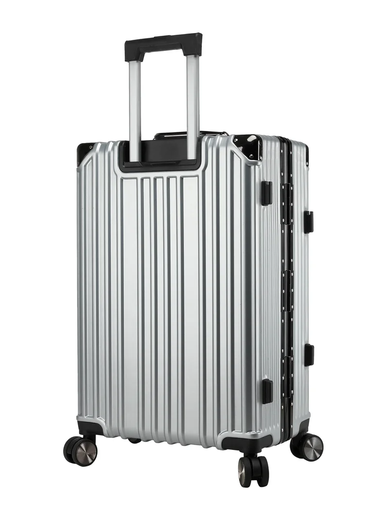 CABINPRO Lightweight Aluminum Frame Fashion Luggage Trolley Polycarbonate Hard Case Carry On Suitcase with 4 Quite 360 Degree Double Spinner Wheels CP001 Silver