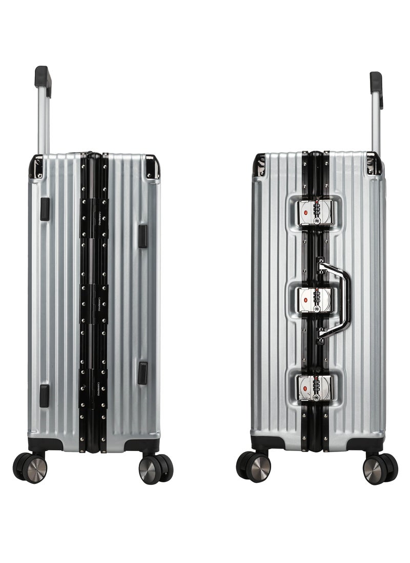 CABINPRO Lightweight Aluminum Frame Fashion Luggage Trolley Polycarbonate Hard Case Carry On Suitcase with 4 Quite 360 Degree Double Spinner Wheels CP001 Silver  - Image 4