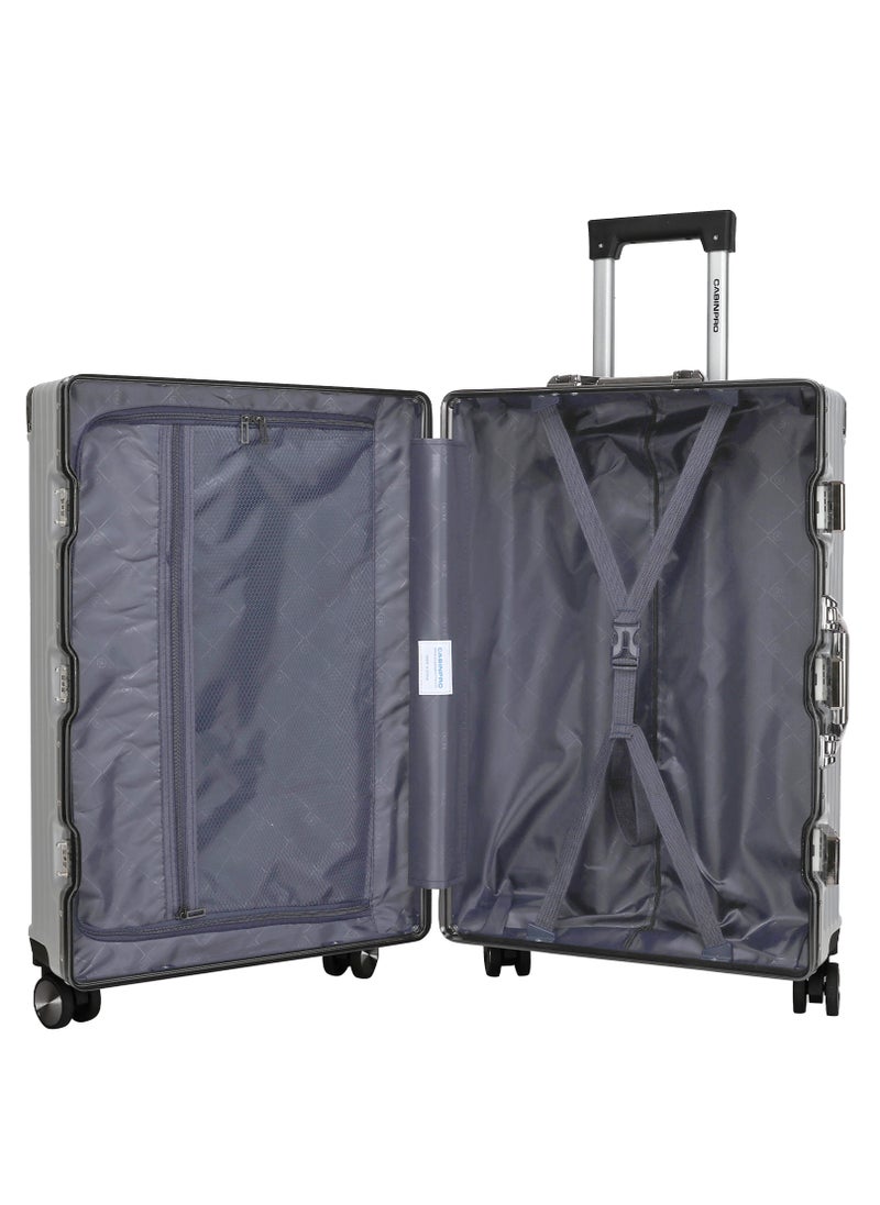 CABINPRO - Lightweight Aluminum Frame Fashion Luggage Trolley Polycarbonate Hard Case Carry On Suitcase with 4 Quite 360 Degree Double Spinner Wheels CP001 Silver - Image 1