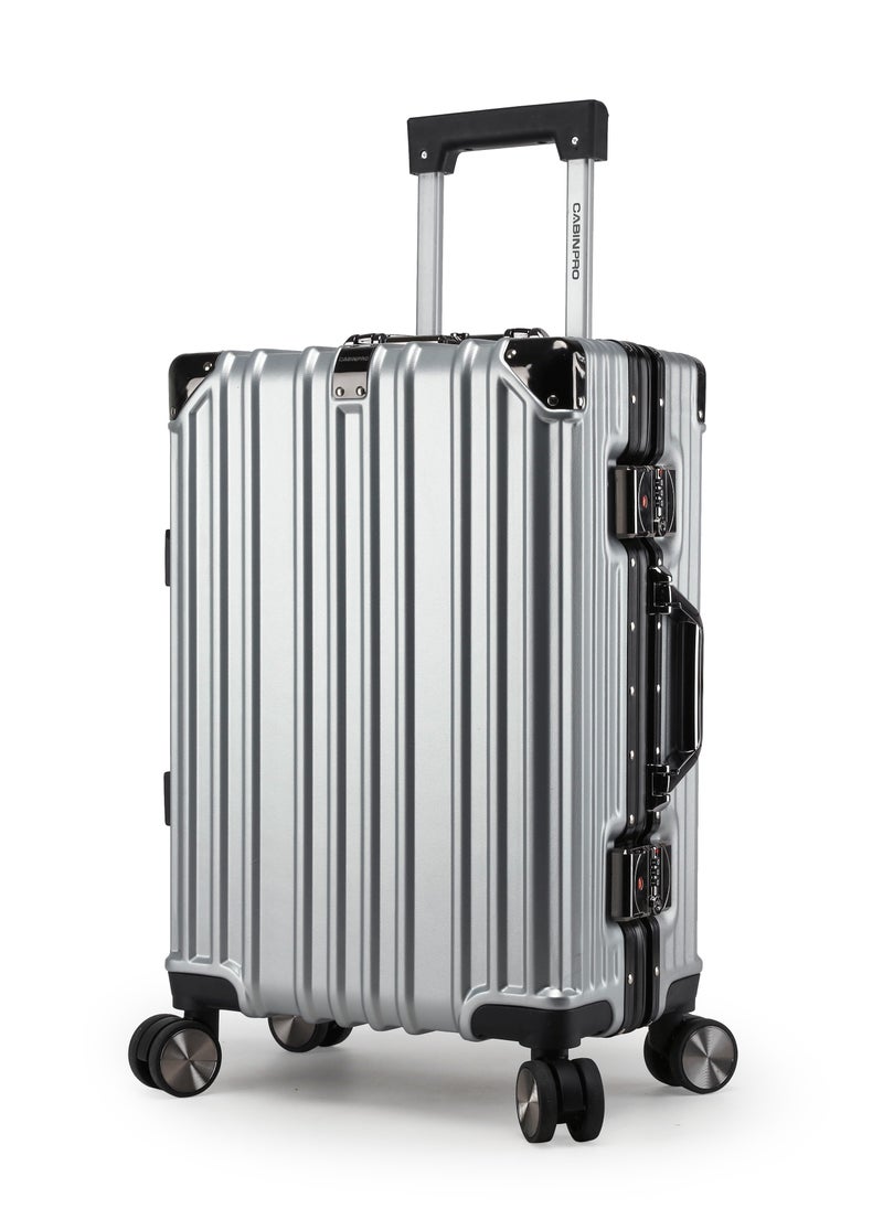 CABINPRO Lightweight Aluminum Frame Fashion Luggage Trolley Polycarbonate Hard Case Carry On Suitcase with 4 Quite 360 Degree Double Spinner Wheels CP001 Silver  - Image 1