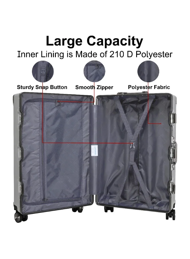Cabinpro Silver Lightweight Aluminum Frame Fashion Luggage Trolley Polycarbonate Hard Case Carry On Suitcase with 4 Quite 360 Degree Double Spinner Wheels CP001 Silver  | Best Price UAE