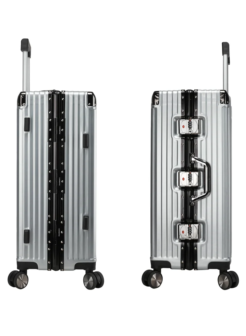 Cabinpro Silver Lightweight Aluminum Frame Fashion Luggage Trolley Polycarbonate Hard Case Carry On Suitcase with 4 Quite 360 Degree Double Spinner Wheels CP001 Silver  | Best Price UAE