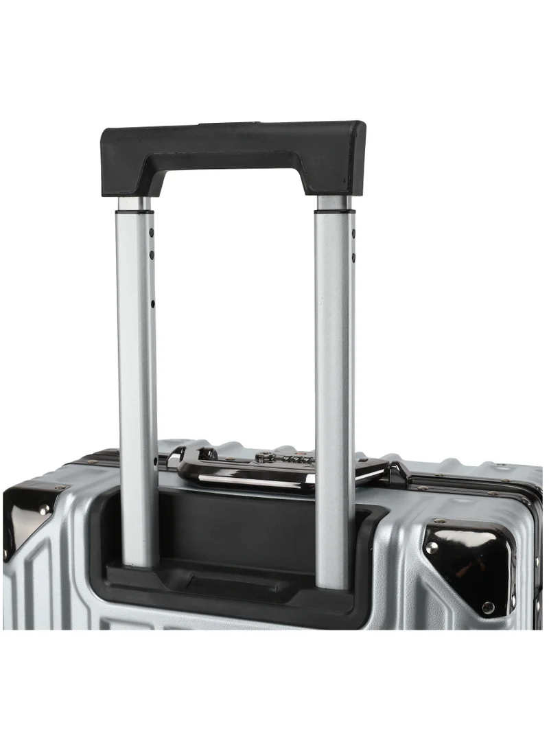 Cabinpro Silver Lightweight Aluminum Frame Fashion Luggage Trolley Polycarbonate Hard Case Carry On Suitcase with 4 Quite 360 Degree Double Spinner Wheels CP001 Silver  | Best Price UAE
